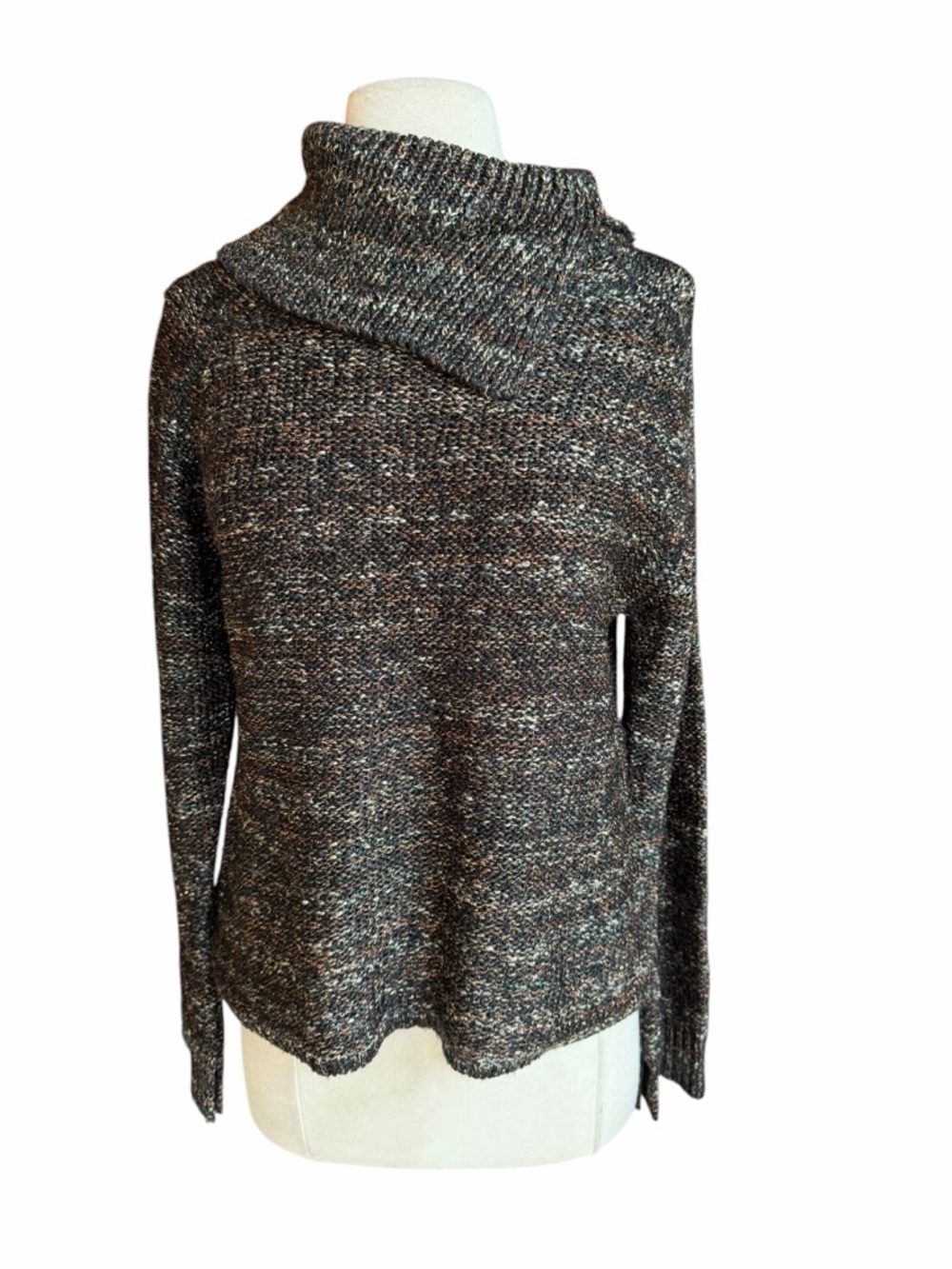 1990s Curio Heavy Marled Black, Cream & Gold Metallic Knit Asymmetrical Draped C
